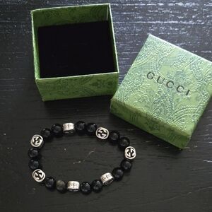 Gucci Silver and Black Beaded Bracelet
